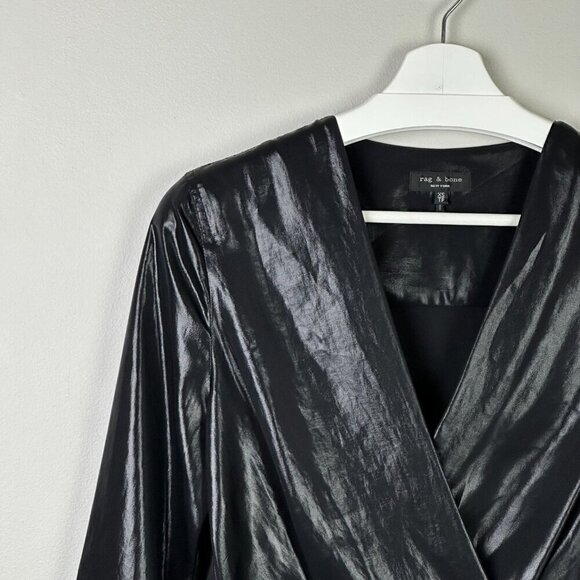 rag & bone Debbie Foil Coated Blouse Black - Picture 4 of 9